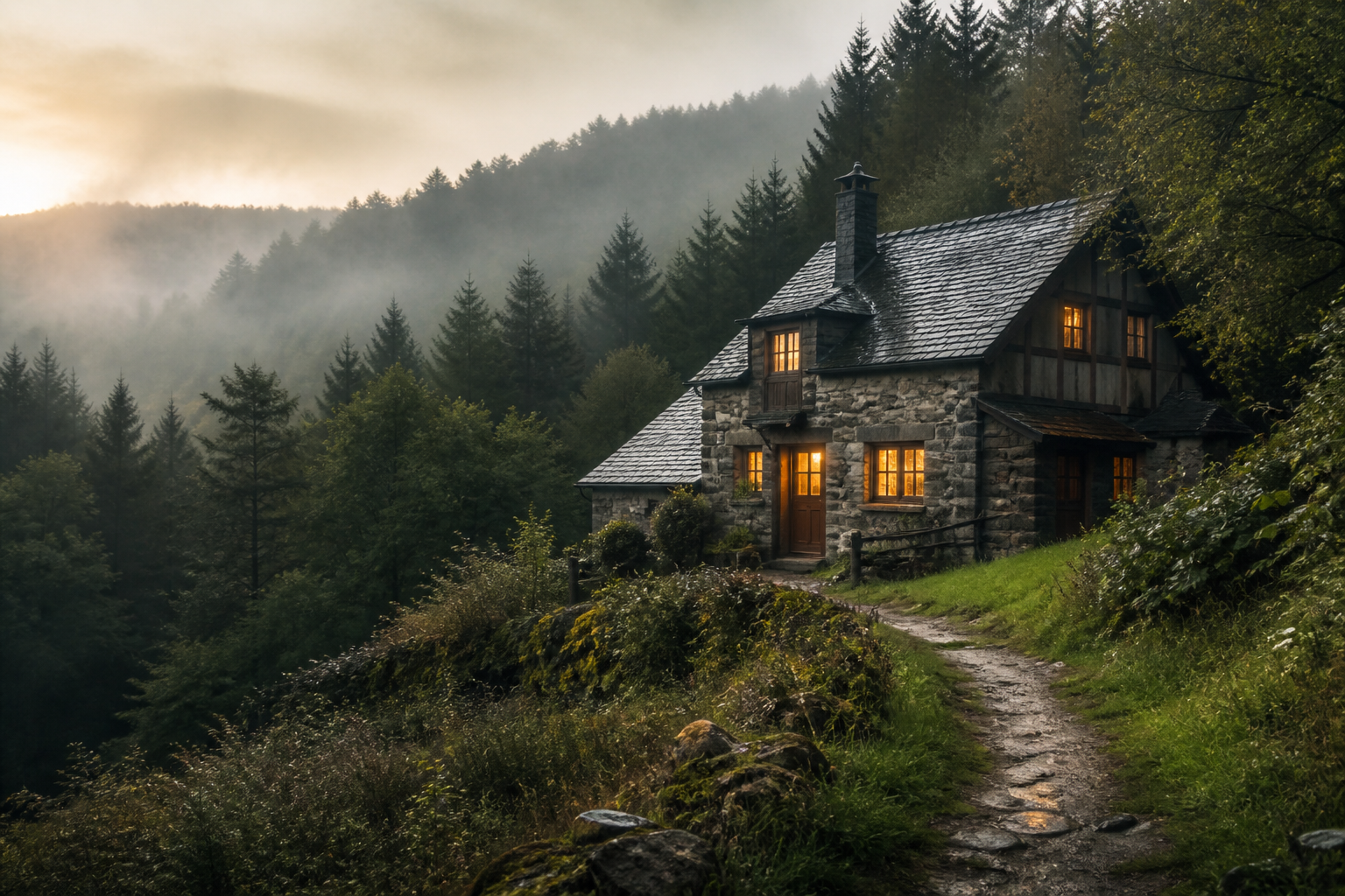 Maison en pierre au cœur d’une forêt ardennaise
